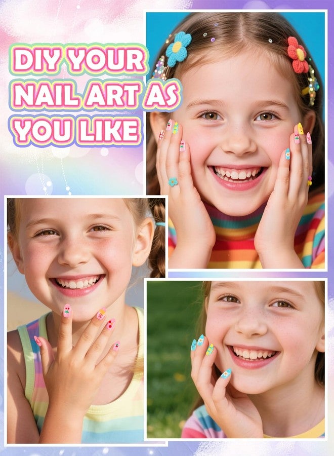 TOROKOM Press on Nails for Kids, 26PCS Cute Colorful Kids Fake Nails Glue on Nail Short Almond False Nail Art Gift for Girls Children 8-12 Age with Builder Nail Glue (1 Pack No Sticky Back) - Image 5